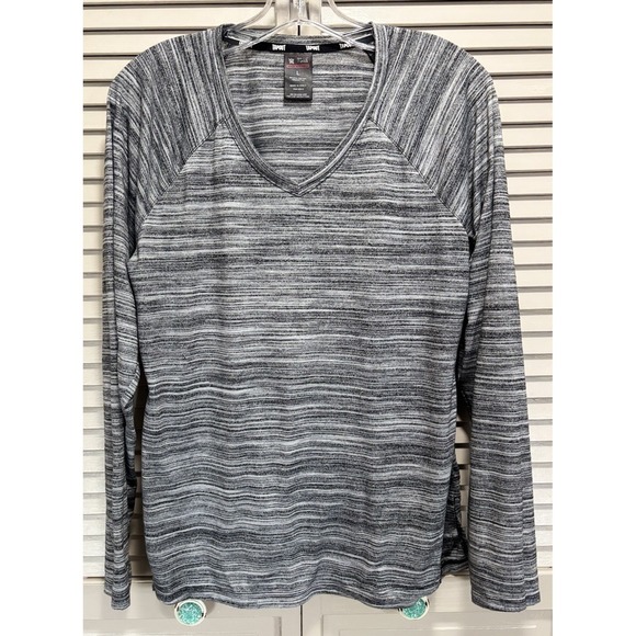 Tap Out Tops - Tap Out Gray/Black Long Sleeve V Neck Soft Top Size Large Casual Activewear